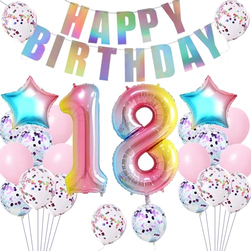 Luftballons 18 Geburtstag mädchen Dekoration bunt, deko 18. Geburtstag mädchen ballon rosa, Happy Birthday Girlande Banner rosa Geburtstagsdeko 18 jahre mädchen 18 .geburtstag deko mädchen Frauen von Hopewey