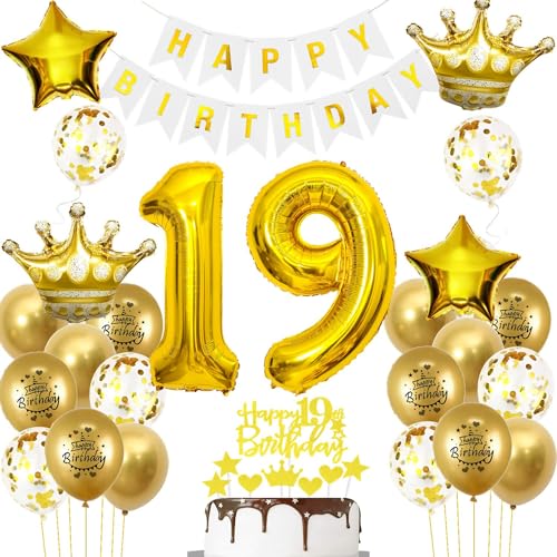 Luftballons 19. Geburtstag Junge Mädchen Deko Gold Tortendeko 19. Geburtstag Junge Party Dekoration Weiß gold Geburtstagsdeko 19 Jahre Mädchen Junge ballon Geburtstag deko 19. Geburtstag deko gold von Hopewey