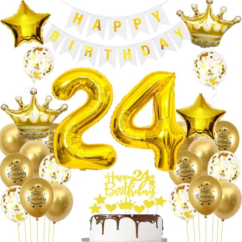 Luftballons 24. Geburtstag Mann frauen Deko Gold Tortendeko 24. Geburtstag Mann Party Dekoration Weiß gold Geburtstagsdeko 24 Jahre frau Männer ballon Geburtstag deko 24. Geburtstag deko gold von Hopewey