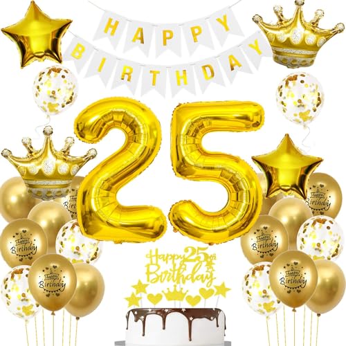 Luftballons 25. Geburtstag Mann frauen Deko Gold Tortendeko 25. Geburtstag Mann Party Dekoration Weiß gold Geburtstagsdeko 25 Jahre frau Männer ballon Geburtstag deko 25. Geburtstag deko gold von Hopewey