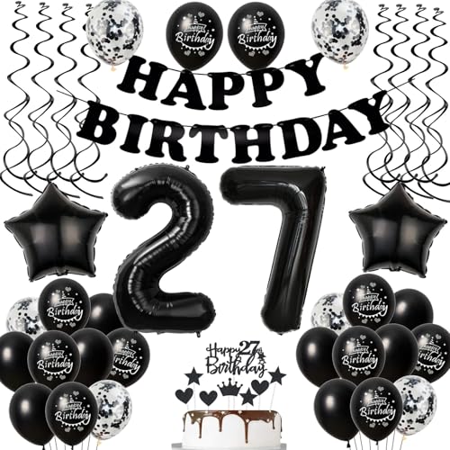 Luftballons 27. Geburtstag Mann Frauen Deko Schwarz Tortendeko 27. Geburtstag Deko Mann Frau Schwarz Geburtstagsdeko 27 Jahre Geburtstag Frauen Männer dekoration Schwarz 27 Geburtstag deko torte von Hopewey