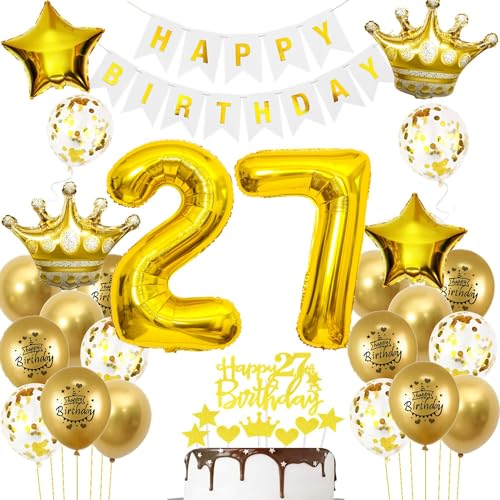 Luftballons 27. Geburtstag Mann frauen Deko Gold Tortendeko 27. Geburtstag Mann Party Dekoration Weiß gold Geburtstagsdeko 27 Jahre frau Männer ballon Geburtstag deko 27. Geburtstag deko gold von Hopewey