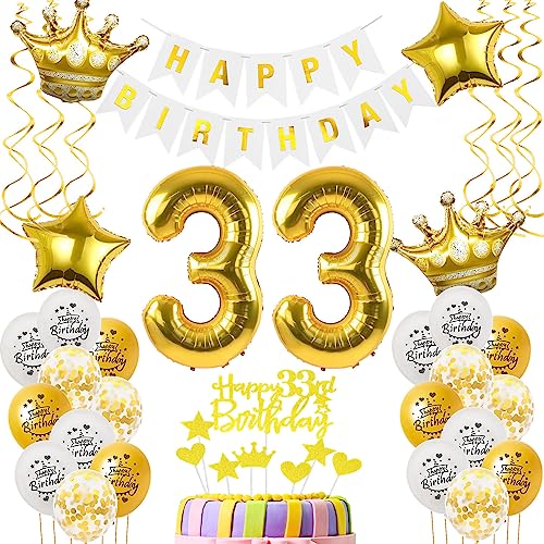 Luftballons 33. Geburtstag Mann Frauen Deko gold Tortendeko 33. Geburtstag Mann Party Deko Weiß gold Geburtstagsdeko 33 Jahre Geburtstag dekoration Frau Männer 33. Geburtstag deko torte gold von Hopewey