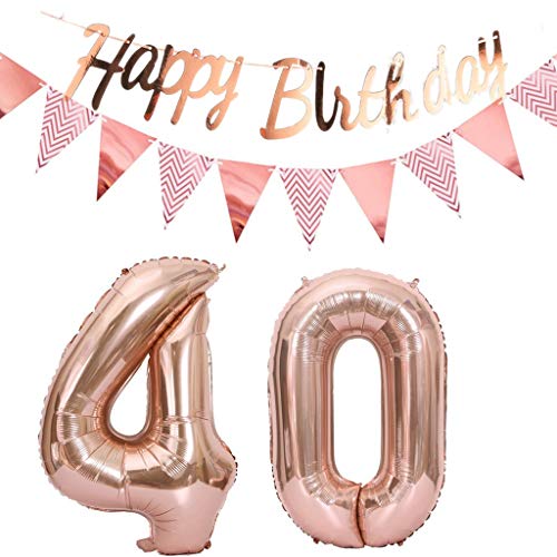 Luftballons 40.geburtstag deko frauen rosegold+Happy Birthday Girlande +Wimpelkette 40"Zahlen Ballon 40 Luftballons 40 Jahre Geburtstag Dekoration frau Geburtstagdeko 40 Geburtstag deko rosegold(40) von Hopewey