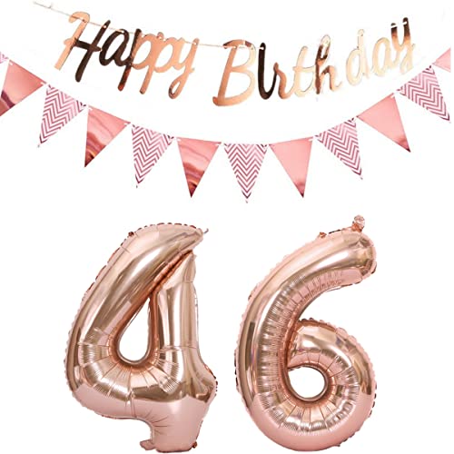 Luftballons 46.geburtstag deko frauen rosegold+Happy Birthday Girlande +Wimpelkette 40"Zahlen Ballon 46 Luftballons 46 Jahre Geburtstag Dekoration frau Geburtstagdeko 46 Geburtstag deko rosegold(46) von Hopewey