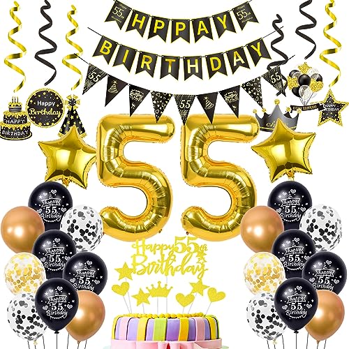 Luftballons 55. Geburtstag Deko Schwarz Gold, deko 55. Geburtstag Dekoration, Ballon 55 Geburtstag Mann deko , gold Tortendeko Geburtstag 55 Jahre Mann Geburtstagsdeko 55 Jahre Männer Frauen gold von Hopewey