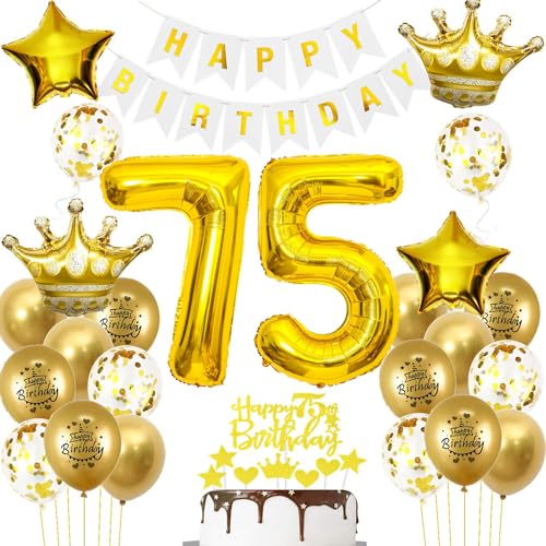 Luftballons 75. Geburtstag Mann frauen Deko Gold Tortendeko 75. Geburtstag Mann Party Dekoration Weiß gold Geburtstagsdeko 75 Jahre frau Männer ballon Geburtstag deko 75. Geburtstag deko gold von Hopewey