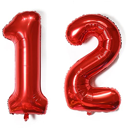 Luftballons Zahl 12, Zahl ballon 12 rot Luftballons 12. Geburtstag deko Mädchen Folienballon 12 Zahlballons 12 rot XXXL 40" Riese Aufblasbar Helium Ballon 12 jahre Geburtstag Deko Mädchen rot (12) von Hopewey