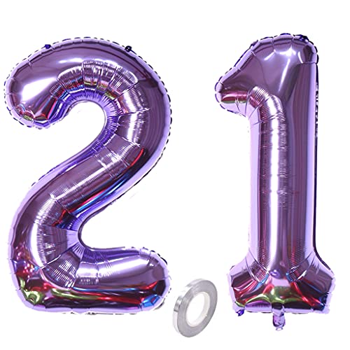 Luftballons Zahl 21, Zahl ballon 21 lila Luftballons 21. Geburtstag deko frau Folienballon 21 Zahlballons 21 lila XXXL 40" Riese Aufblasbar Helium Ballon 21 jahre Geburtstag Deko frauen lila (21) von Hopewey