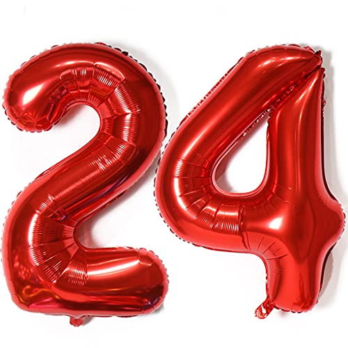 Luftballons Zahl 24, Zahl ballon 24 rot Luftballons 24. Geburtstag deko frau Folienballon 24 Zahlballons 24 rot XXXL 40" Riese Aufblasbar Helium Ballon 24 jahre Geburtstag Deko frauen rot(24) von Hopewey