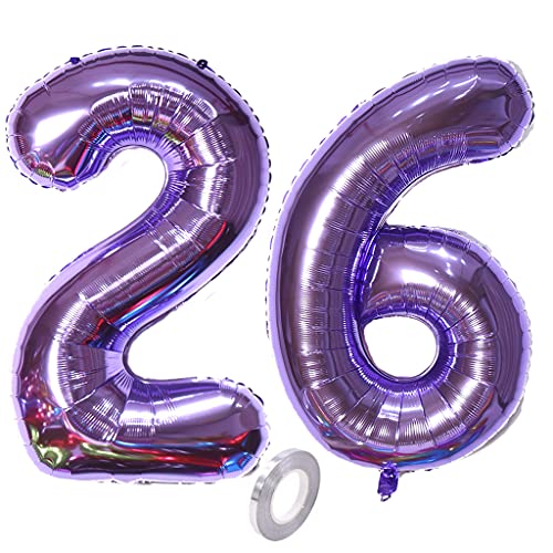 Luftballons Zahl 26, Zahl ballon 26 lila Luftballons 26. Geburtstag deko frau Folienballon 26 Zahlballons 26 lila XXXL 40" Riese Aufblasbar Helium Ballon 26 jahre Geburtstag Deko frauen lila(26) von Hopewey