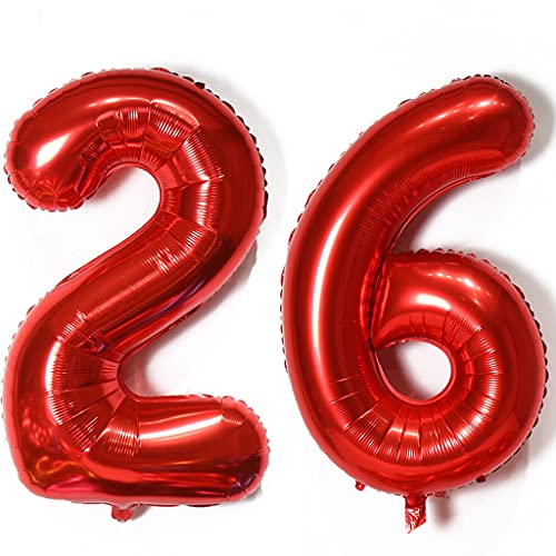 Luftballons Zahl 26, Zahl ballon 26 rot Luftballons 26. Geburtstag deko frau Folienballon 26 Zahlballons 26 rot XXXL 40" Riese Aufblasbar Helium Ballon 26 jahre Geburtstag Deko frauen rot(26) von Hopewey