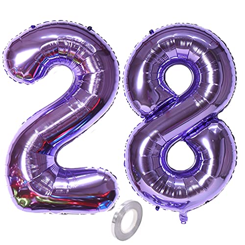 Luftballons Zahl 28, Zahl ballon 28 lila Luftballons 28. Geburtstag deko frau Folienballon 28 Zahlballons 28 lila XXXL 40" Riese Aufblasbar Helium Ballon 28 jahre Geburtstag Deko frauen lila(28) von Hopewey