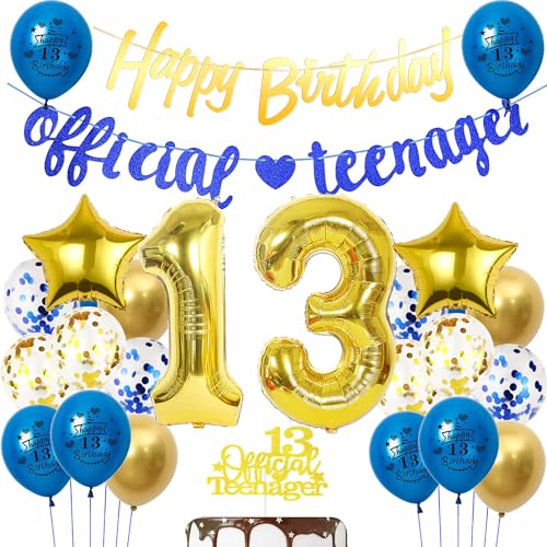 Offizielle Teenager 13. Geburtstag Dekoration Jungen, Luftballons 13.Geburtstag Blau Gold, Geburtstagsdeko 13 jahre Jungen Blau Offizielle Teenager Ballons Deko 13. Geburtstag Junge Teenager von Hopewey