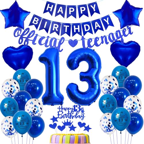 Offizielle Teenager 13. Geburtstag Dekoration Jungen,Blau Luftballon 13. Geburtstag Mädchen Teenager Blau Geburtstagsdeko 13 jahre Junge ballon deko 13. Geburtstag Junge Teenager deko Blau von Hopewey