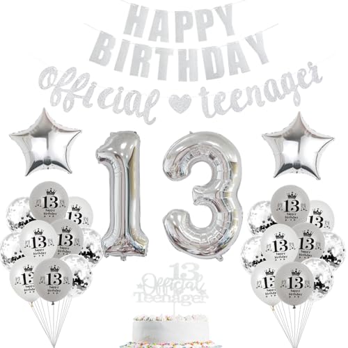 Offizielle Teenager 13. Geburtstag Party Dekoration für Junge Mädchen,Luftballon 13 Geburtstag Mädchen deko silber, Geburtstagsdeko 13 Jahre Junge Ballon Deko Offizielle Teenager 13. Geburtstag Party Dekoration für Junge Mädchen,Luftballon 13 Geburtstag Mädchen deko silber, Geburtstagsdeko 13 Jahre Junge Ballon Deko von Hopewey