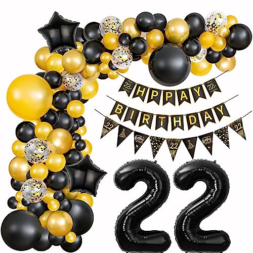 Schwarz Gold Ballons Girlande 22 Geburtstag Mann deko Schwarz Luftballon 22. Geburtstag deko Männer Geburtstagsdeko 22 Jahre Männer Deko 22. Geburtstag Mann Gold Luftballon Girlande 22. Geburtstag von Hopewey