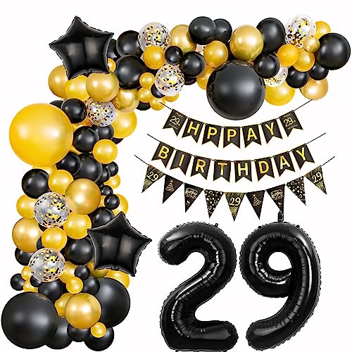 Schwarz Gold Ballons Girlande 29 Geburtstag Mann deko Schwarz Luftballon 29. Geburtstag deko Männer Geburtstagsdeko 29 Jahre Männer Deko 29. Geburtstag Mann Gold Luftballon Girlande 29. Geburtstag von Hopewey