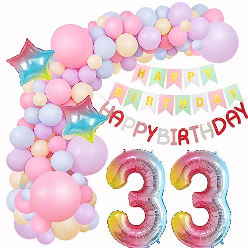 ballon girlande 33. Geburtstag Deko Macaron Rosa Lila Blau Gelb Luftballons girlande 33 .Geburtstag Frauen deko 33 Jahre Geburtstagdeko Happy Birthday Girlande bunt Deko 33. Geburtstag Frau von Hopewey