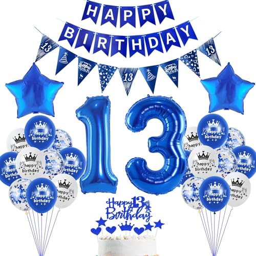 deko 13. Geburtstag Dekoration,Blau Tortendeko Geburtstag 13 Jahre Junge Party Deko 13 Geburtstag Mädchen Junge,luftballons 13. Geburtstag Junge Mädchen,Blau Geburtstagsdeko 13 Jahre Junge ballon von Hopewey