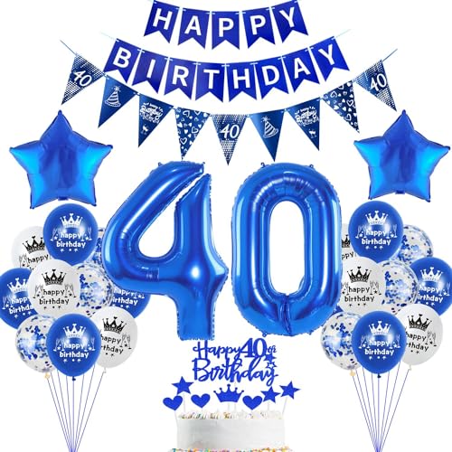 deko 40. Geburtstag Dekoration,Blau Tortendeko Geburtstag 40 Jahre mann Party Deko 40 Geburtstag frauen mann,luftballons 40. Geburtstag mann frauen,Blau Geburtstagsdeko 40 Jahre Männer ballon von Hopewey