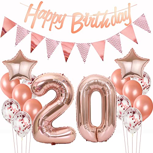 Deko 20. Geburtstag Rosegold - Luftballons, Girlande, Banner für Frauen - Dekoration Set Deko 20. Geburtstag Rosegold - Luftballons, Girlande, Banner für Frauen - Dekoration Set von Hopewey