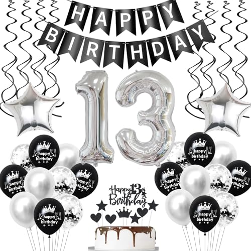 luftballon 13 geburtstag deko junge Mädchen Schwarz Silber geburtstagsdeko 13 jahre mädchen junge Deko 13. Geburtstag junge Dekoration ballon 13. geburtstag mädchen Tortendeko 13 geburtstag mädchen von Hopewey