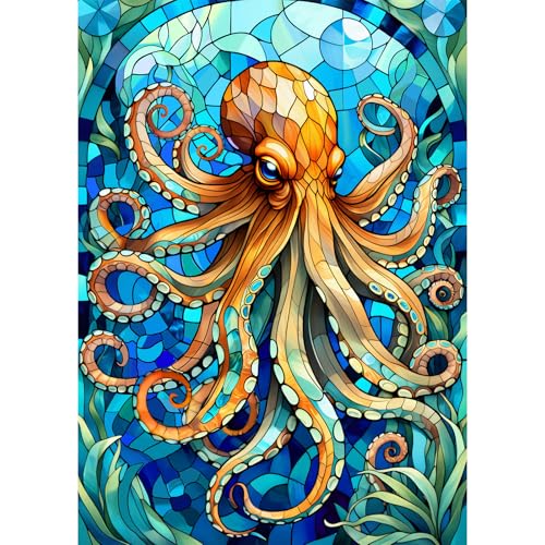 Hopgo 1000 Teile Puzzle für Erwachsene, Buntglas Oktopus Puzzles für Familie & Freunde Puzzle-Liebhaber,Unterwasserwelt Jigsaw Puzzles 70 x 50cm von Hopgo