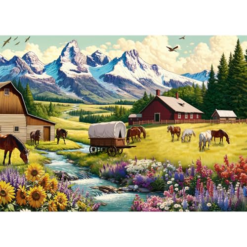 Hopgo 1000 Teile Puzzle für Erwachsene, Snowy Mountain Pastoral Puzzle für Puzzle-Liebhaber, Familienspiel Jigsaw Puzzle, 70 x 50cm von Hopgo