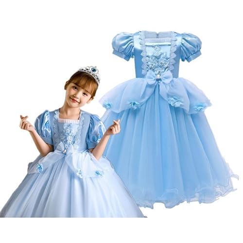 Hopki.pl Aschenputtel Kleid für Mädchen Prinzessin Cinderella Kostüm Kinder Fasching Verkleidung mit Zubehör Karneval Halloween (104/110 (110 cm)) von Hopki.pl