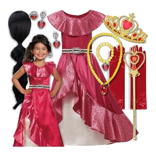 Hopki.pl Elena von Avalor Prinzessin Kostüm für Mädchen – Faschingskostüm Set mit Zubehör – Perfekt für Kinder und Teenager (Set mit Perücke, 116/122 cm) von Hopki.pl