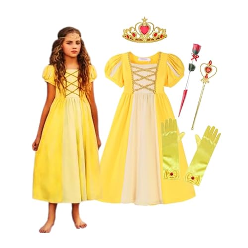 Hopki.pl Prinzessin Belle Kostüm für Mädchen – Faschingskostüme für Kinder: Ideal als Prinzessin Kleid oder Faschingskostüm Mädchen, ergänzt um ein Zubehör-Set! (110/116 (120 cm)) von Hopki.pl