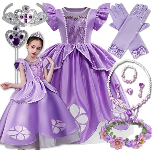 Hopki.pl Prinzessin Kleid Mädchen, Sofia Die Erste, Prinzessinnen Kostüm Mädchen, Kostüm Prinzessin (Set, 110/116 CM (120)) von Hopki.pl