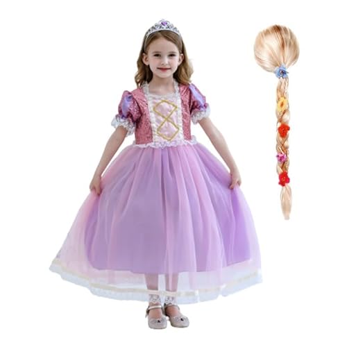 Hopki.pl Rapunzel Kostüm Kinder Mädchen – Faschingskostüme für Karneval, Prinzessin Kostüm, Perfekt für Bälle und Geburtstage (Mit Perücke, 104/110 CM) von Hopki.pl