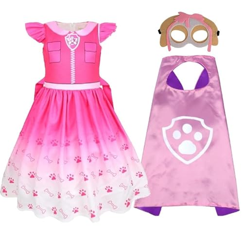 Hopki.pl Skye Paw Patrol Kostüm Kinder: Rosa Kleid mit Umhang und Maske - Perfekt für Karneval und Fasching, Ideal für Kleine Fans (110/116 cm) von Hopki.pl