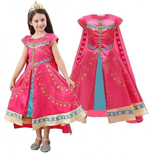 Prinzessin Jasmin Kostüm Kinder - Elegantes Disney Aladdin Kostüm mit Goldakzenten, Perfekt für Halloween und Orientalische Themenpartys, Traumhaftes Bauchtänzerin Outfit! (110/116 (120 cm)) von Hopki.pl