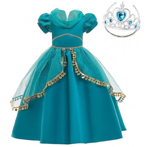 Verzauberndes Prinzessin Jasmin Kostüm für Kinder - Perfekt für Faschingskostüme, Karneval und mehr! Dieses Mädchen Kostüm vereint Aladdin Magie und atemberaubendes Chiffon-Design (110 (98-104)) von Hopki.pl