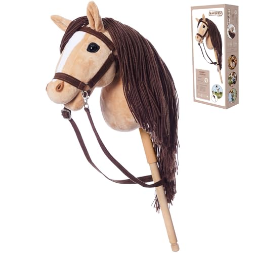 HOPPIHORSE Steckenpferd mit Trense - A3 - Hobby Horse mit Zügeln, Schultergurt, Schweif - hochwertiges Plüsch mit Langer Mähne - Silikongriff für besseren Halt - mit Geschenkverpackung von Hoppimals