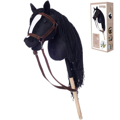 HOPPIHORSE Steckenpferd mit Trense - A3 - Hobby Horse mit Zügeln, Schultergurt, Schweif - hochwertiges Plüsch mit Langer Mähne - Silikongriff für besseren Halt - mit Geschenkverpackung von Hoppimals