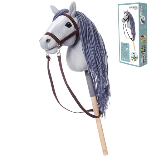 HOPPIHORSE Steckenpferd mit Trense - A4 - Hobby Horse mit Zügeln, Schultergurt, Schweif - hochwertiges Plüsch mit Langer Mähne - Silikongriff für besseren Halt - mit Geschenkverpackung von Hoppimals