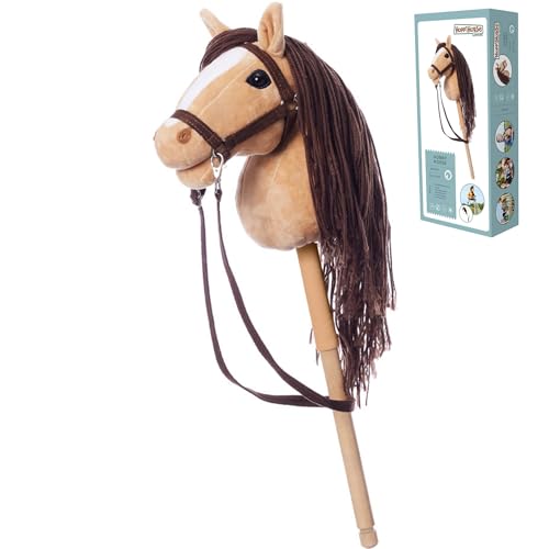 HOPPIHORSE Steckenpferd mit Trense - A4 - Hobby Horse mit Zügeln, Schultergurt, Schweif - hochwertiges Plüsch mit Langer Mähne - Silikongriff für besseren Halt - mit Geschenkverpackung von Hoppimals