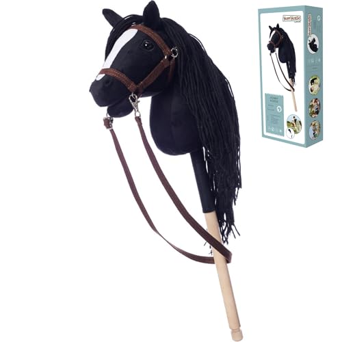 HOPPIHORSE Steckenpferd mit Trense - A4 - Hobby Horse mit Zügeln, Schultergurt, Schweif - hochwertiges Plüsch mit Langer Mähne - Silikongriff für besseren Halt - mit Geschenkverpackung von Hoppimals