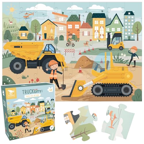 Hoppla - Kinderpuzzle XL - Truck In The City - Riesenpuzzle, 69x49 cm - 48 Teile - Ab 4 Jahren - Baustellenpuzzle, Bagger, BAU, LKW von Hoppla