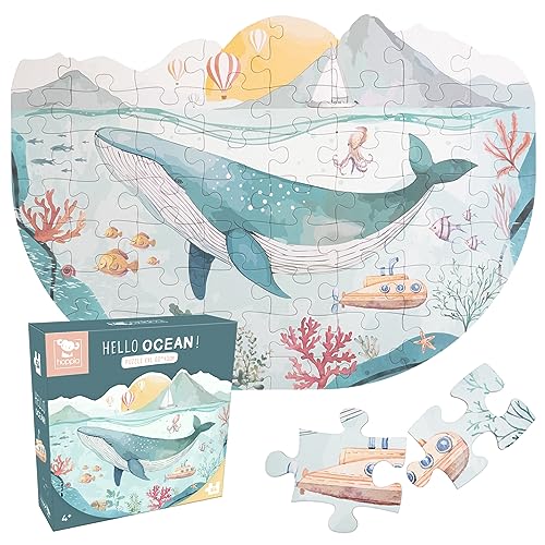 Hoppla - Kinderpuzzle XL - Wal Hello Ocean - Riesenpuzzle, 60x43 cm - 54 Teile - Ab 4 Jahren - Walpuzzle, Meerestiere, Boot - Geschenk für Kinder von Hoppla