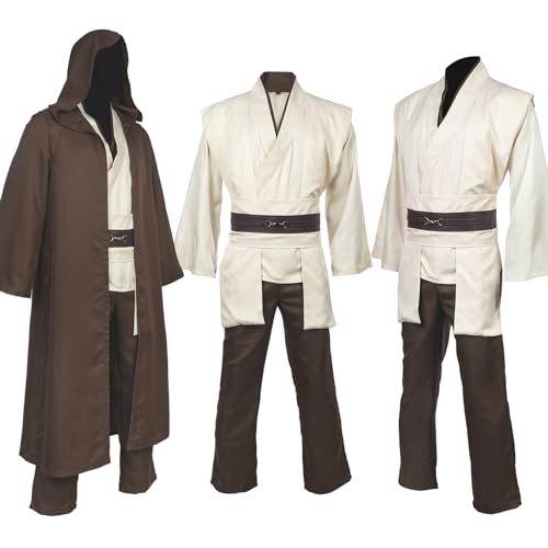 Horizoncos Jedi Kostüm Obi Wan Kenobi Kostüm Komplettes Set Jedi Robe Erwachsene Cosplay Halloween Star Kostüm Cosplay Umhang von Horizoncos