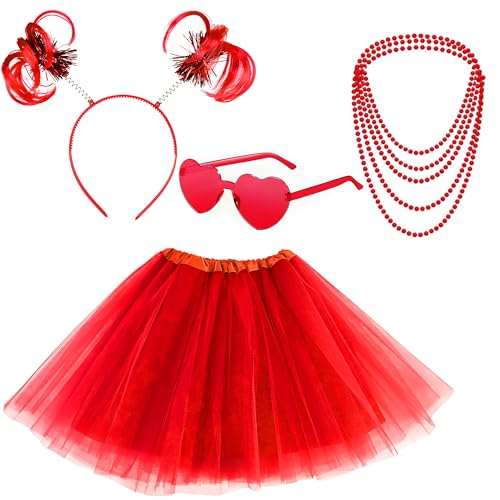 Horolam 80er Jahre Kostüm Outfits Zubehör Set für Mädchen Frauen 1980er Jahre Fancy Party Kostüm Zubehör Set mit Tüll Tutu Rock Herz Sonnenbrille Halskette Stirnband für Retro Thema Party Cosplay von Horolam