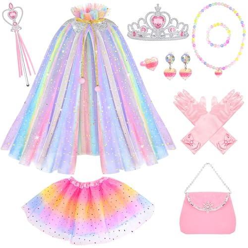 Horolam 11PCS Prinzessin Cape Dress up Clothes für kleine Mädchen, Prinzessin Cape mit Krone für Kinder Mädchen 3-8 Geburtstag Geschenke (bunt) von Horolam