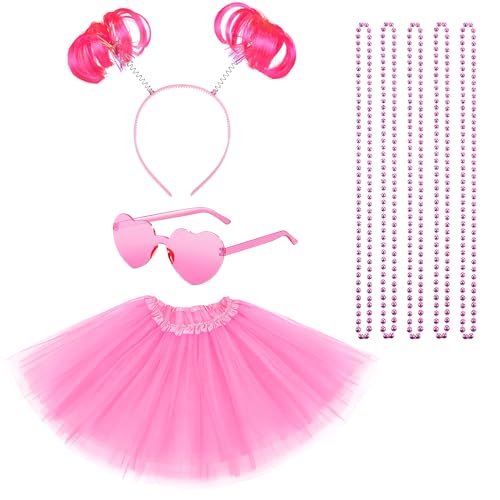 Horolam Tutu-Kostüm-Zubehör, Tutu für Damen und Erwachsene, Tutu-Kostüm-Set, Tutu-Rock, Stirnband für Neon-Party, Spirituosenwoche, 4 Stück (rosa) von Horolam