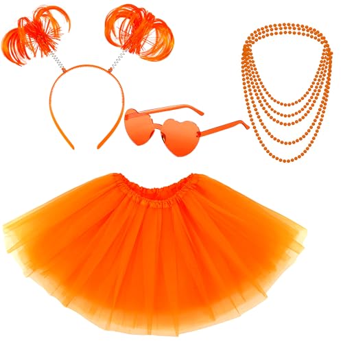 Horolam 80er Jahre Kostüm Outfits Zubehör Set für Mädchen Frauen 1980er Jahre Fancy Party Kostüm Zubehör Set mit Tüll Tutu Rock Herz Sonnenbrille Halskette Stirnband für Retro Thema Party Cosplay von Horolam