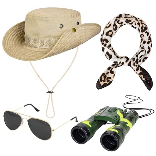 Horolam 4 Stück Safari-Kostüm, Safari Kleidung Damen Mit Safari-Hut Fernglas Sonnenbrille, Teleskop, Halstuch Für Frauen Halloween, Cosplay Karneval Horolam 4 Stück Safari-Kostüm, Safari Kleidung Damen Mit Safari-Hut Fernglas Sonnenbrille, Teleskop, Halstuch Für Frauen Halloween, Cosplay Karneval von Horolam